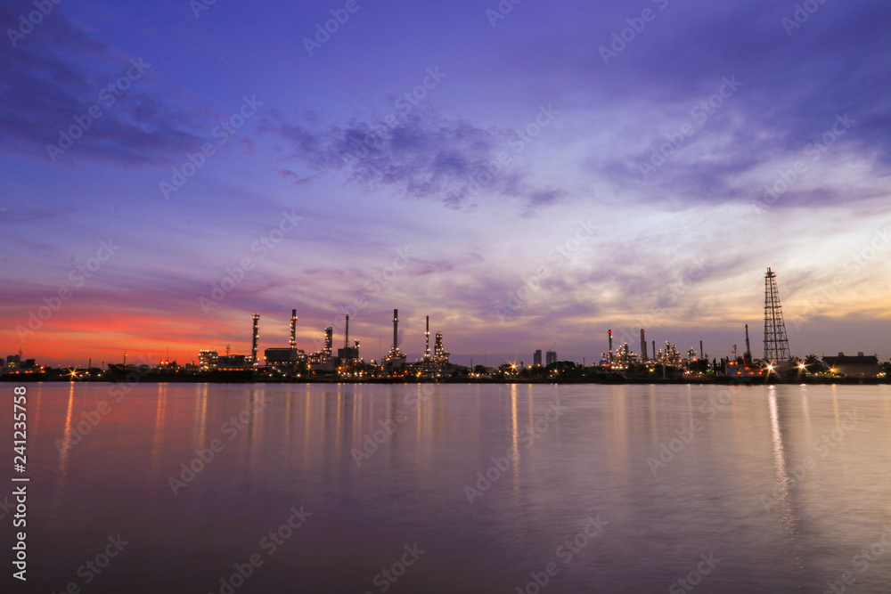 Bangchak Oil Refinery, a view of oil refinery along Chaopraya river at sunrise.