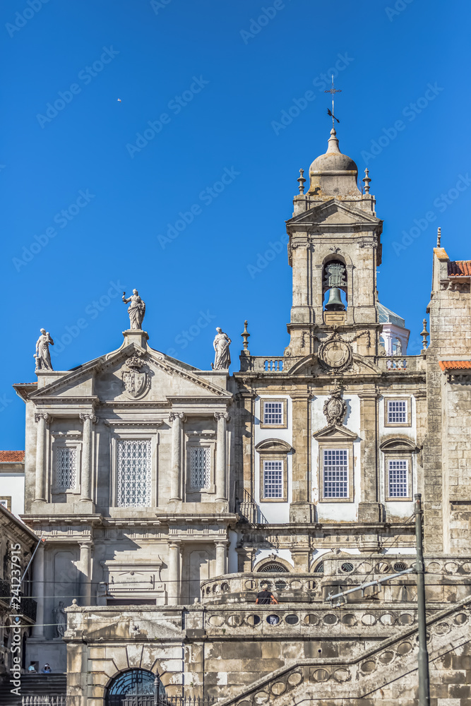 Front facade view at the church of Third Order of San Francisco on Porto