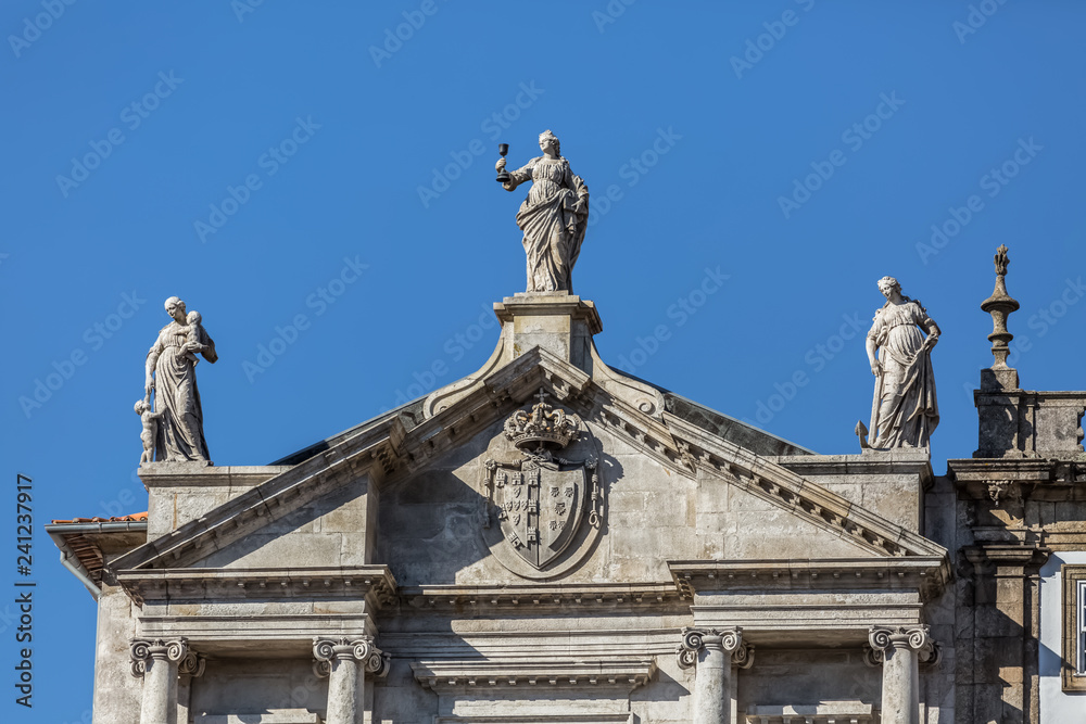 Detailed view of a pediment church, Third Order of San Francisco on Porto