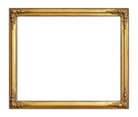 Golden frame for paintings, mirrors or photo isolated on white background