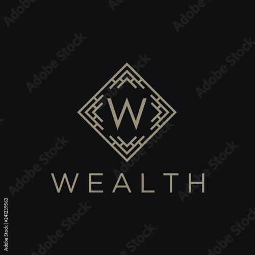 Premium linear shield monogram letter W logotype. Elegant crest leaf stamp icon vector logo. Luxury alphabet frame symbol. - Vector