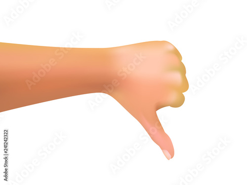 Hand Gestures, Thumbs Down, Gradient Mesh Realistic Vector Illustration