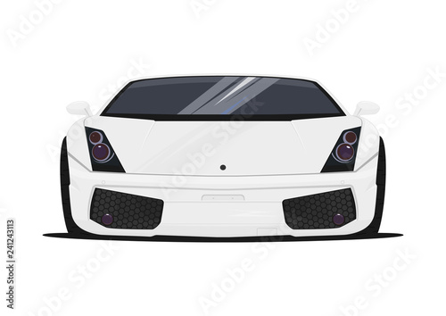 Sports car on a white background. Front view. Flat vector.