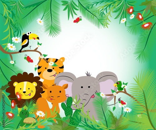 Living in the jungle. Cute african birds. Vector illustration.