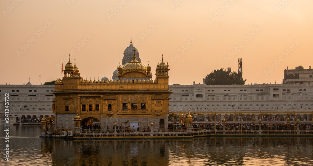 A view of the Golden temple decorated for diwali festival in Amritsar