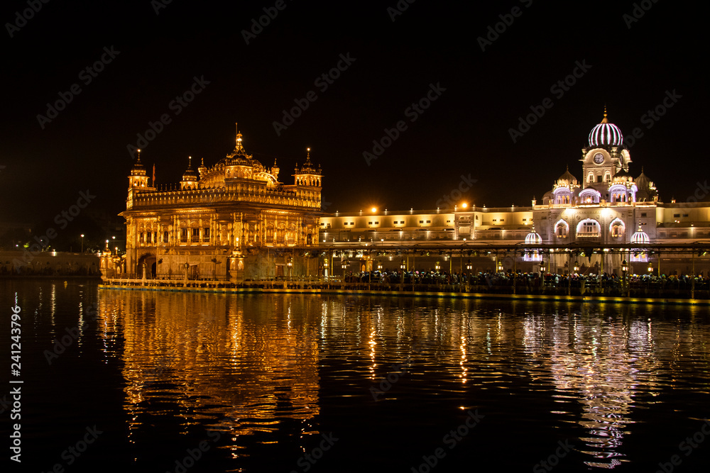 A view of the Golden temple decorated for diwali festival in Amritsar