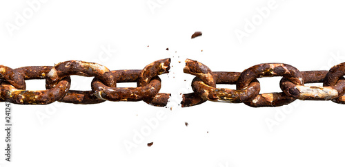 Breaking rusty metal chain photomontage