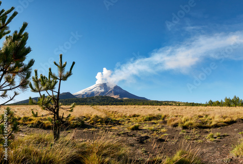 Fumarole comes out of Popocatepetl volcano seen from the Izta-Popo Zoquiapan National Park photo