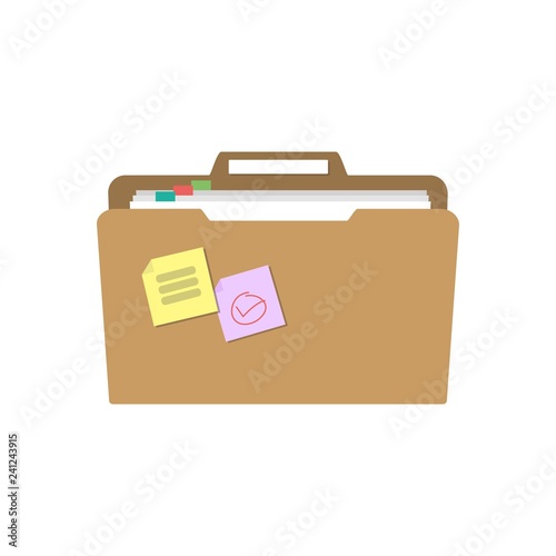 Folder icon with documents, plans and tasks. Plans, tasks and other documents in the folder. Vector illustration. © diluck