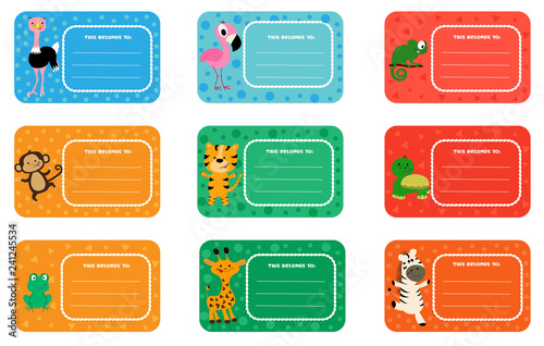 Back to school labels with cute animals.