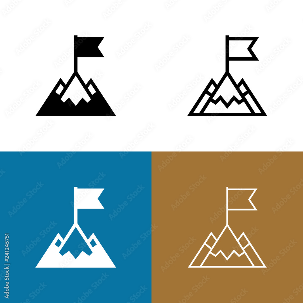 Mountain Peak With Flag Icon Set Stock Vector | Adobe Stock
