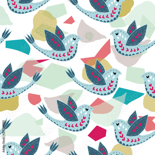 Scandinavian Birdie Terrazzo Pattern Design. Perfect for fabric, wallpaper, stationery and scrapbooking projects and other crafts and digital work