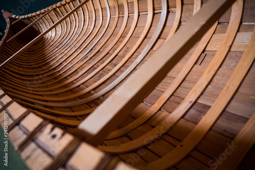 Interior of a traditional wooden Cree canoe