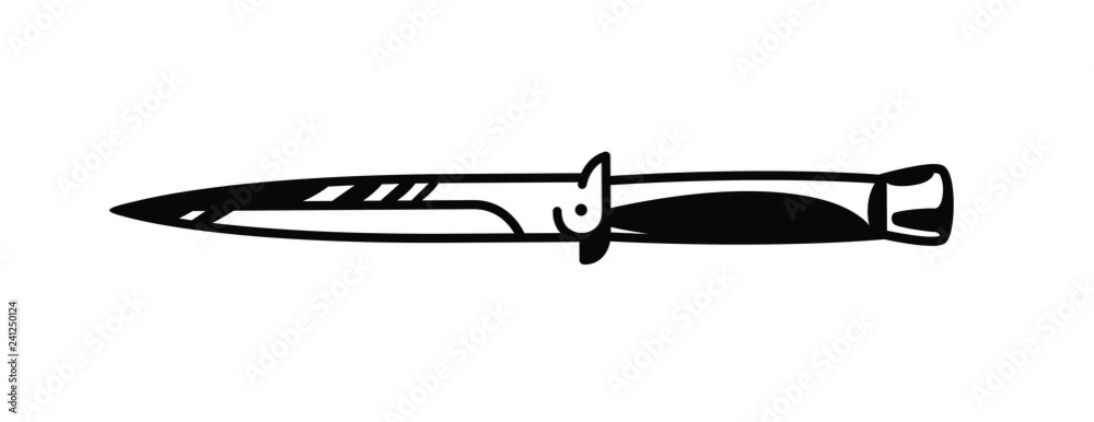 Knife logo illustration. Vector. Painted gangster knife. Black and white  contour graphic drawing. Tattoo. Decorative element for design. Stock  Vector | Adobe Stock