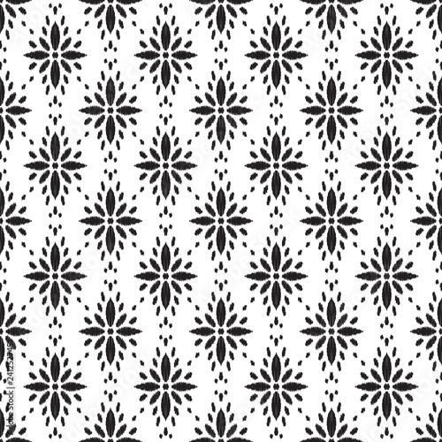 Ethnic seamless pattern. Boho ikat ornament. Can be used for textile  wallpaper  wrapping paper  greeting card background  phone case print. Black and white vector illustration. Tribal graphic design.