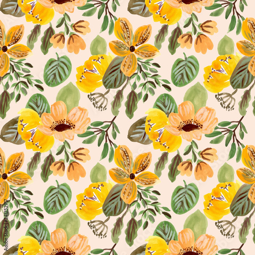 yellow green floral painting seamless pattern