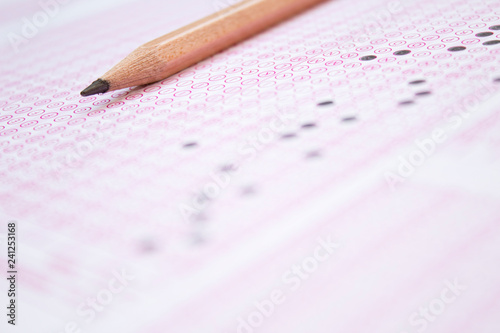 optical form of an examination with pencil and, filling a standardized exam test form in school