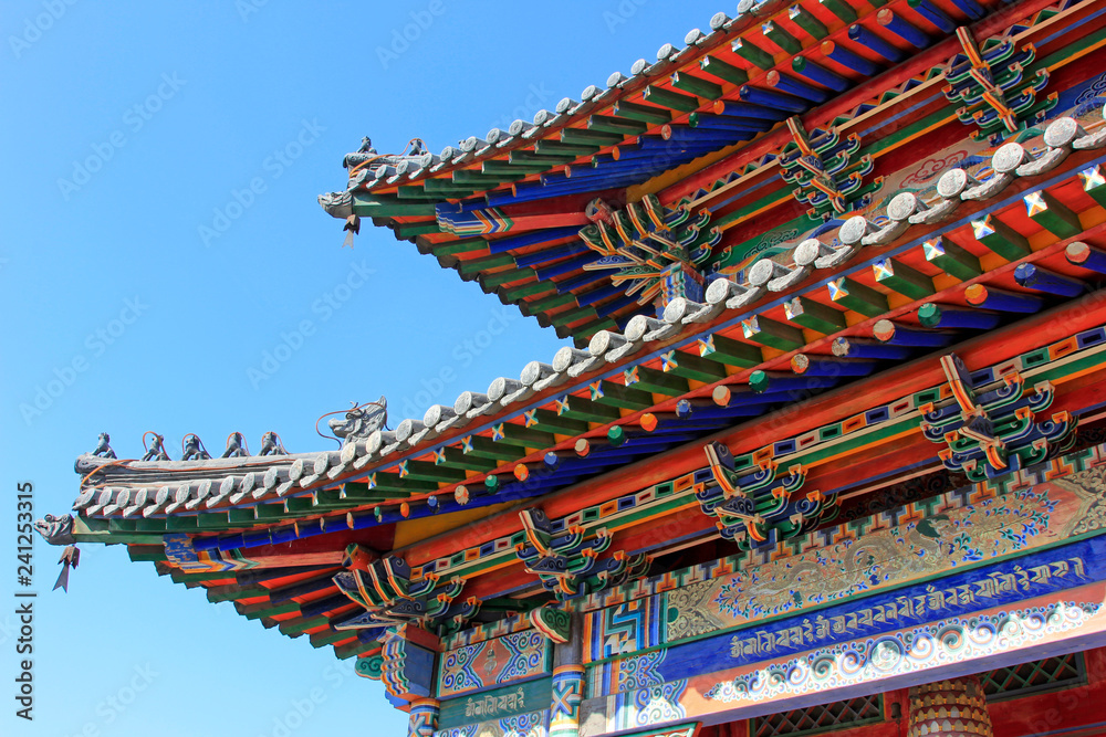 wooden eaves coloured drawing or pattern in a temple wooden eaves coloured drawing or pattern in a temple