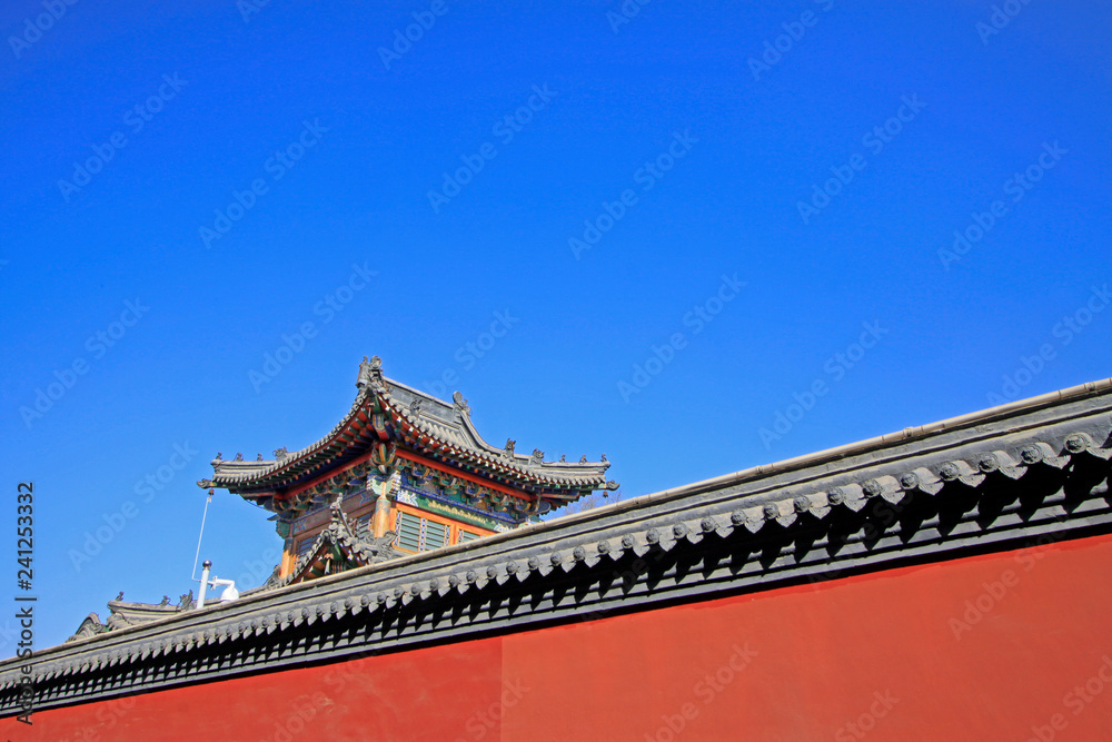 Gray roof and red walls in the Five Pagoda Temple, China