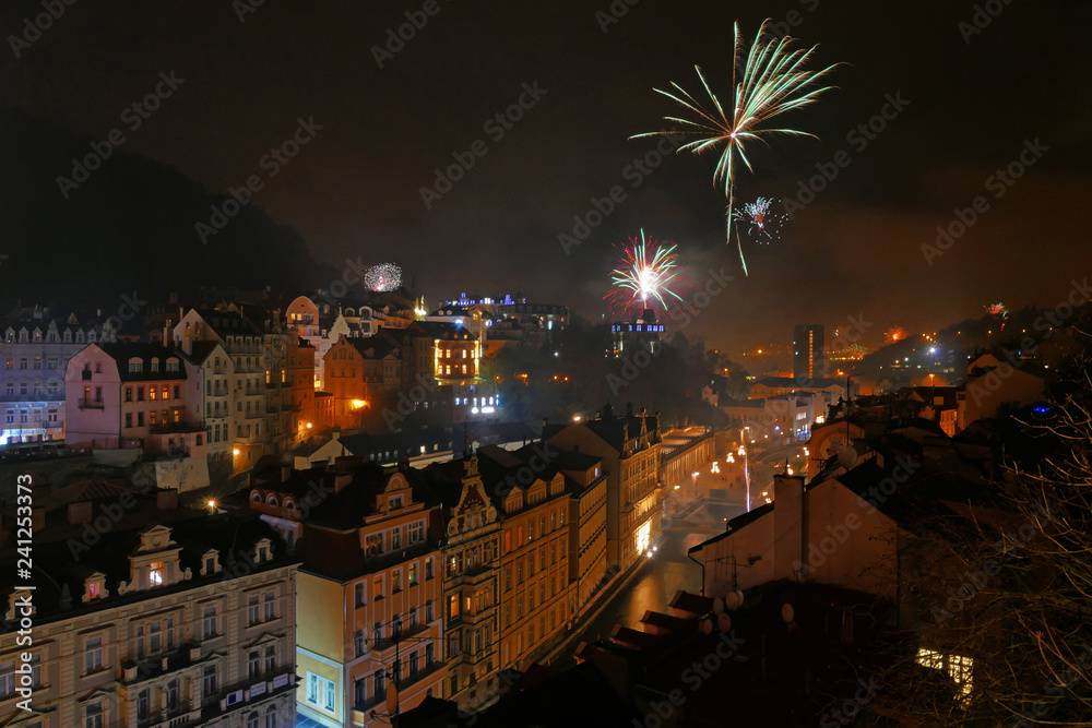 New Year 2019 fireworks celebration, Karlovy Vary, Czech Republic