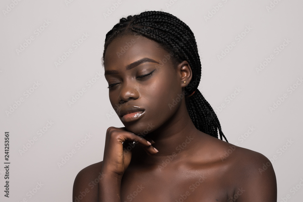 African Woman skin face beautiful healthy skin care female portrait, clean face without makeup, natural makeup young beauty model isolated on white Stock Photo | Stock