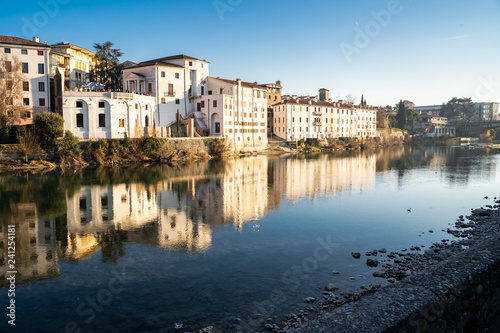 View of Bassano del Grappa  in Italy  from the river beside the castle