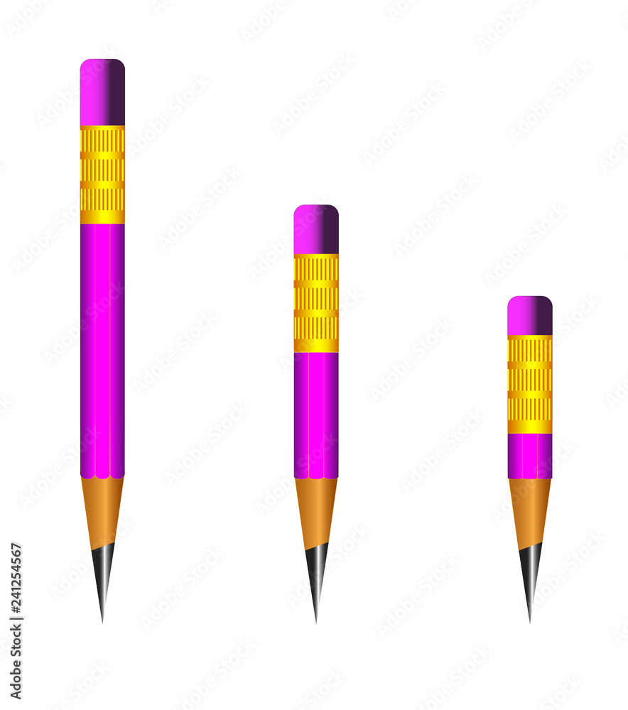 Vector of lead sharp pencil with eraser on white background with realistic 3D wooden pencils.Vector illustration art Vector of lead sharp pencil with eraser on white background with realistic 3D wooden pencils.Vector illustration art