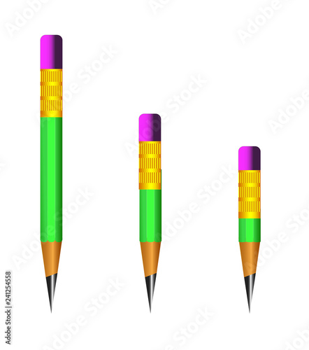 Vector of lead sharp pencil with eraser on white background with realistic 3D wooden pencils.Vector illustration art