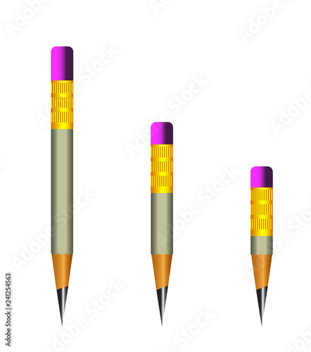 Vector of lead sharp pencil with eraser on white background with realistic 3D wooden pencils.Vector illustration art