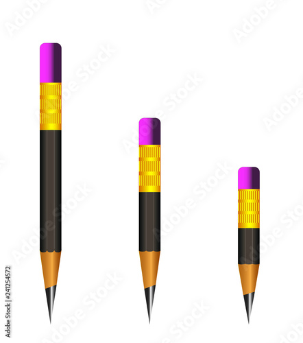 Vector of lead sharp pencil with eraser on white background with realistic 3D wooden pencils.Vector illustration art