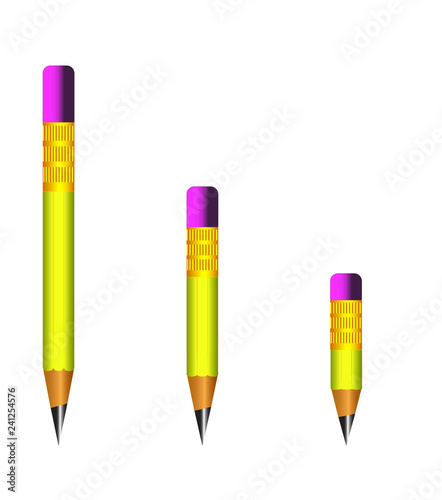 Vector of lead sharp pencil with eraser on white background with realistic 3D wooden pencils.Vector illustration art