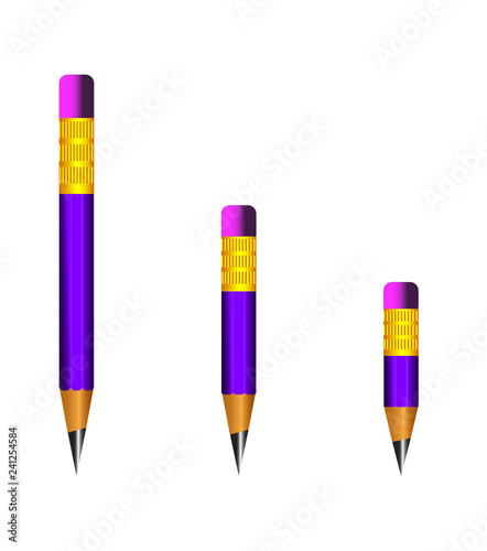 Vector of lead sharp pencil with eraser on white background with realistic 3D wooden pencils.Vector illustration art