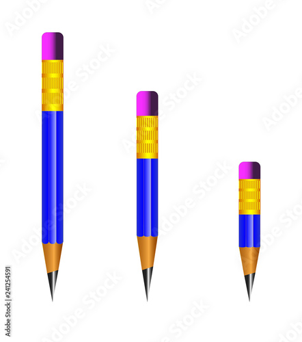Vector of lead sharp pencil with eraser on white background with realistic 3D wooden pencils.Vector illustration art