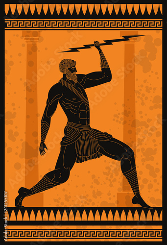orange and black ceramic of zeus god of ray