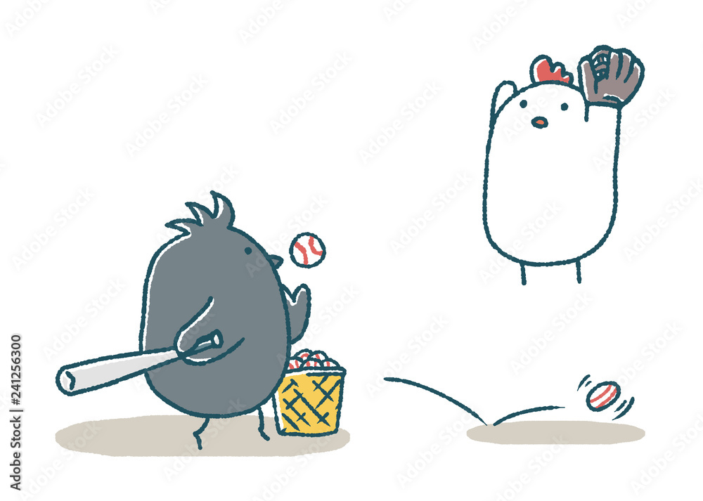 ゆるいにわとりとカラスのベースボール Stock イラスト Adobe Stock