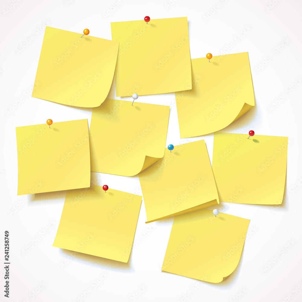 Big collection yellow sticker pinned pushbutton with curled corner, ready for your message Big collection yellow sticker pinned pushbutton with curled corner, ready for your message