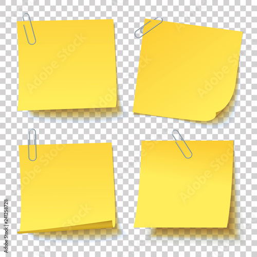 Collection of different yellow sticker with paper clip attached