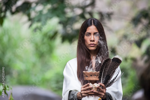Photography Native American Woman making a ritual