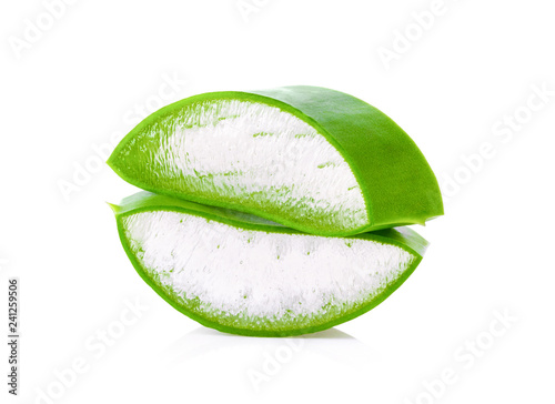 Cut Aloe Vera leaves on white background