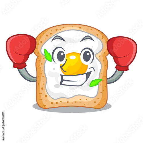 Boxing cartoon eggs sandwich in for breakfast