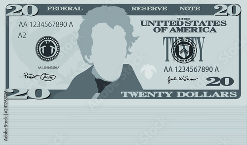 Monochrome Bunch of 20 US dollar banknote