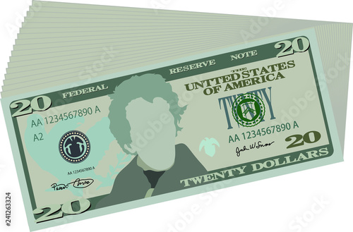 Bunch of 20 US dollar banknote
