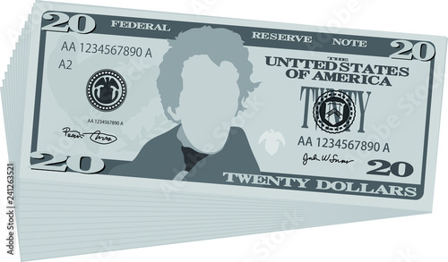 Monochrome Bunch of 20 US dollar banknote