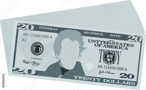 Monochrome Bunch of 20 US dollar banknote