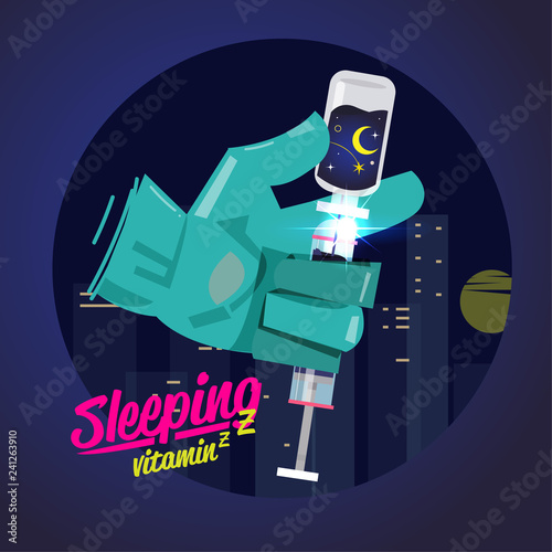 Better sleep concept. sleep vitamin in syringe - vector