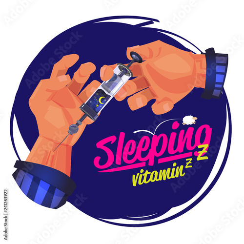 man using the syring of sleep. sleep therapy concept. better sleep. sleep vitamin - vector