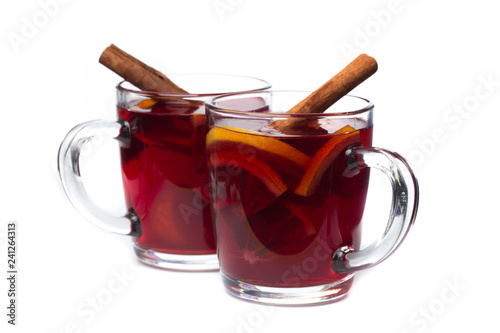mulled wine with spices isolated on white background photo