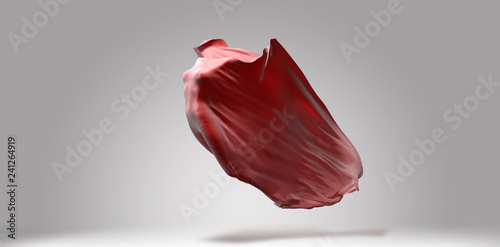 Vibrant red streaming waving cloth, with invisible female body flying inside, fabric design template, 3d illustration
