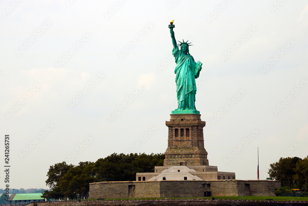 NEW YORK, USA - August 31, 2018: The Statue of Liberty on Liberty Island in New York Harbor, USA. It was designed by French sculptor Fr d ric Auguste Bartholdi and built by Gustave Eiffel.