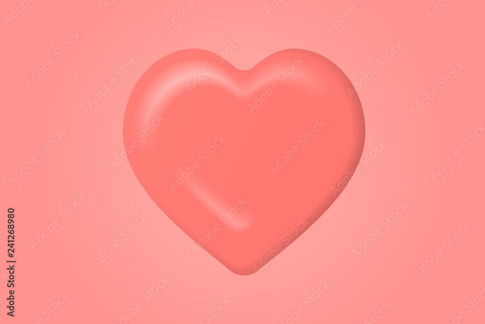 3d symbol heart in soft living coral red colors. stock vector illustration clipart